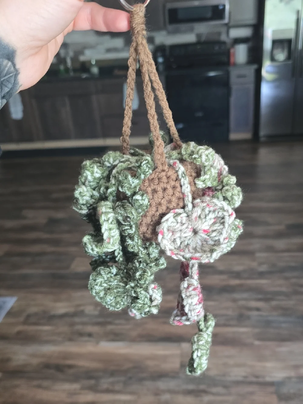Crochet Hanging Rearview Mirrow Plant Basket - Picture 2 of 4